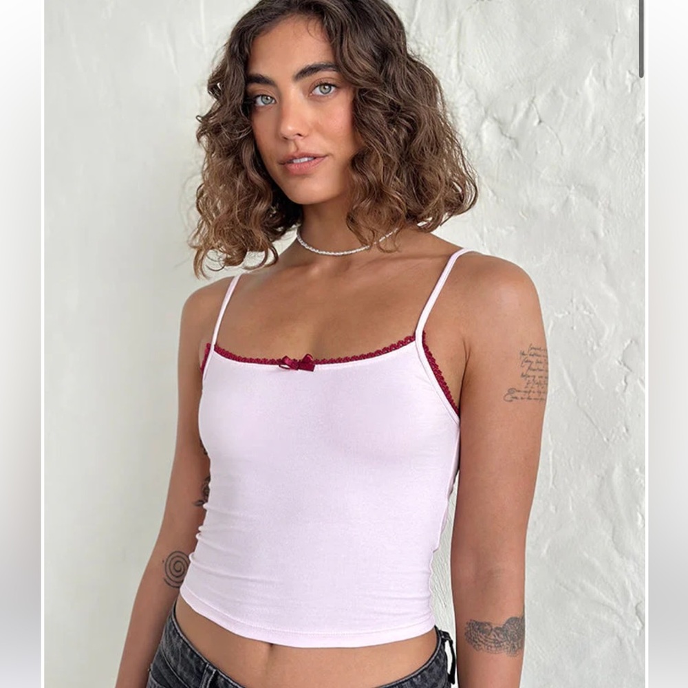 New Motel Rocks Suna Vest Top In Light Pink With Burgundy Trim xs